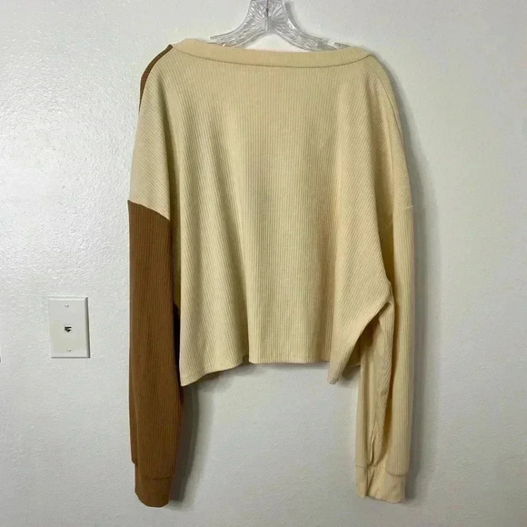 Boutique Two Tone Cream & Brown Cardigan Sweater - Picture 3 of 4